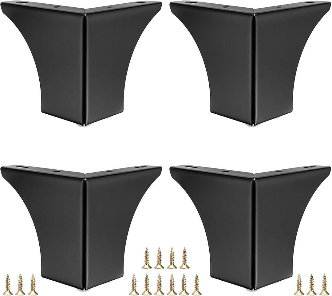 OwnMy 4PCS Metal Furniture Legs 4 Inch Black Sofa Legs Dresser Legs, Modern Ottoman/Coffee Table Legs Metal Cabinet Chair Risers, Heavy Duty Triangle Couch Legs Corner Furniture Replacement Feets