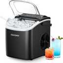 EUHOMY Countertop Ice Maker Machine with Handle, 26.5lbs Per Day, 9 Ice Cubes Ready in 6 Mins, Auto-Cleaning Portable Ice Maker with Basket and Scoop, for Home/Kitchen/Camping/RV (Black)