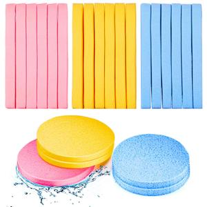 Loyim 120 Pieces Compressed Facial Sponge for Estheticians Face Makeup Removal Cleansing Sponge Pad Exfoliating Spa Wash Round Facial Cleansing Pads Supplies(Pink, Yellow, Blue)