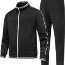 Men's 2 Pieces Athletic Tracksuit Full-Zip Workout Sweatsuit with Active Jackets and Pants (Large, Black)