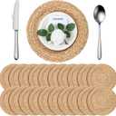 FoldTier 20 Pcs Round Placemats Bulk Plate Chargers Set 11.8 Inch Woven Placemat Rustic Braided Straw Rattan Charger Natural Water Hyacinth Place Mat for Wedding Party Table Single Tableware Use