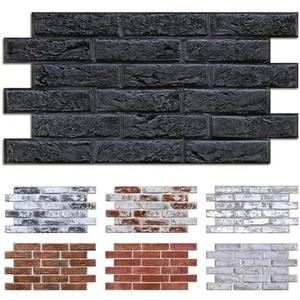 Commomy 3D Brick Wall Panels Peel and Stick - 12 pcs of 22.8" x 11.8" - Thin & UrltraLight Faux Black Brick Wallpaper Stick on Tile for Kitchen, Bedroom, Living Room,TV Background(Covers 22.48 sq.ft)