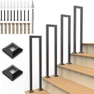 U-Shaped Staircase Handrails for Outdoor & Indoor Steps, Industrial Hand Rail Floor Mounted, Non-Slip Wrought Iron Railing for Porch, Loft, Corridor, Garden (Height: 29.5in) (1 Piece/Set) (Black)