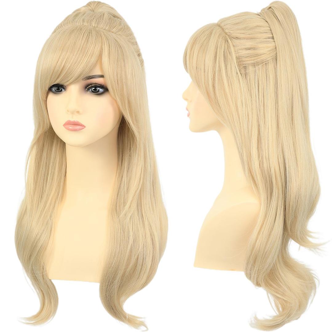 morvally Long Blonde Ponytail Wig with Bangs Natural Looking Synthetic Hair Wigs for Women Girls Costume Cosplay Halloween Party 22.5in