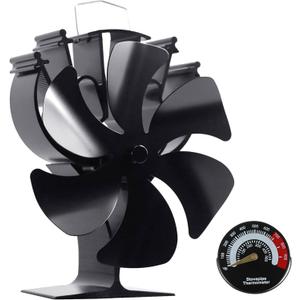 VODA Wood Stove Fan Heat Powered Fireplace Fans 6 Blades Non Electric Thermal Fan for Wood Burning Stoves Log Burner,w/Stove Accessories Thermometer