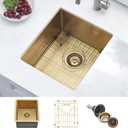 Gold Bar Sink Undermount, 15 x 17 Inches Small Kitchen Prep Sink for Wet Bar Outdoor RV 16 Gauge SUS304 Stainless Steel Single Bowl