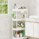 LEHOM Slim Rolling Storage Cart - 4 Tiers Bathroom Organizer Utility Cart Slide Out Storage Shelves Mobile Shelving Unit for Kitchen, Bedroom, Office, Laundry Room, Small Narrow Spaces (7.1" W+White)