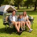 Huskfirm Double Camping Chair Oversized Padded Camping Chairs for Adults Folding Loveseat with Cup Holders and Side Pockets Heavy Duty Outdoor Lawn Chairs for Camping,Sports, Fishing,Beach,Green, Large