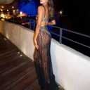 Women 2Pcs Lingerie Set Lace See-Through Sleeveless Camisoles High Waist Long Skirts with Chain Sleepwear (Black, M)