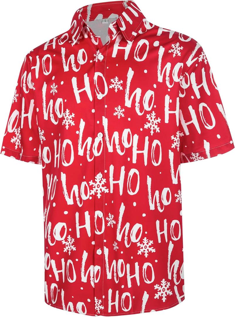 Men's Casual Button Down Shirts Regular Fit Print Short Sleeve Hawaiian Shirt for Men (L)