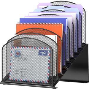 Inclined Desk File Organizer, 8-Section Upright Desk Organizer Standing File Sorter for Office Classroom Desktop Organization (Black)