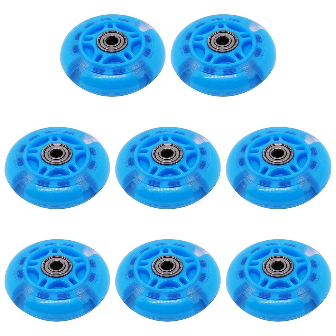 Inline Skate Wheels With Bearings, 3 Inch Roller Blade 76mm Outdoor and Indoor Clear Wheels for Office Chairs, Luggage (8 Pack, Blue)