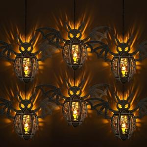 6 Pack Halloween Decorations 10'' Paper Bat Lamp Decorative Hanging Bat Decoration with LED Candles Hanging Spooky Lanterns for Home Room Door Halloween DIY Decor
