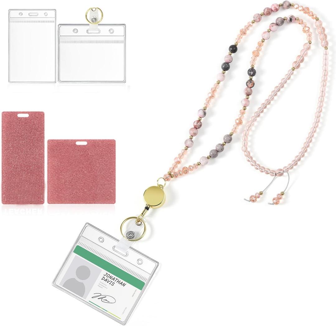 Lanyard for ID Badges Holder, Teacher Lanyard Cruise Ship Lanyards, Retractable Badge Reel Keys Eyeglass Chains for Women,Orange Pink