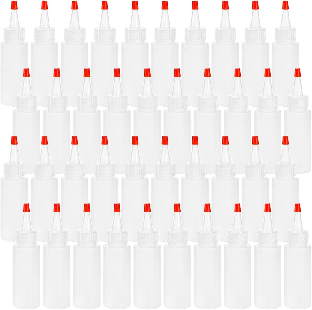 Bekith 40 Pack 2 oz Plastic Squeeze Condiment Bottles with Red Tip Caps, Small Empty Refillable Bottles for Icing, Cookie Decorating, Sauces, Condiments, Arts, Crafts