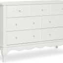 Volur Aurora 7-Drawer Double Dresser, Assembled Baby Dresser with Crystal Knobs, Queen Anne Feet & Spacious Storage for Nursery Essentials in Frost White