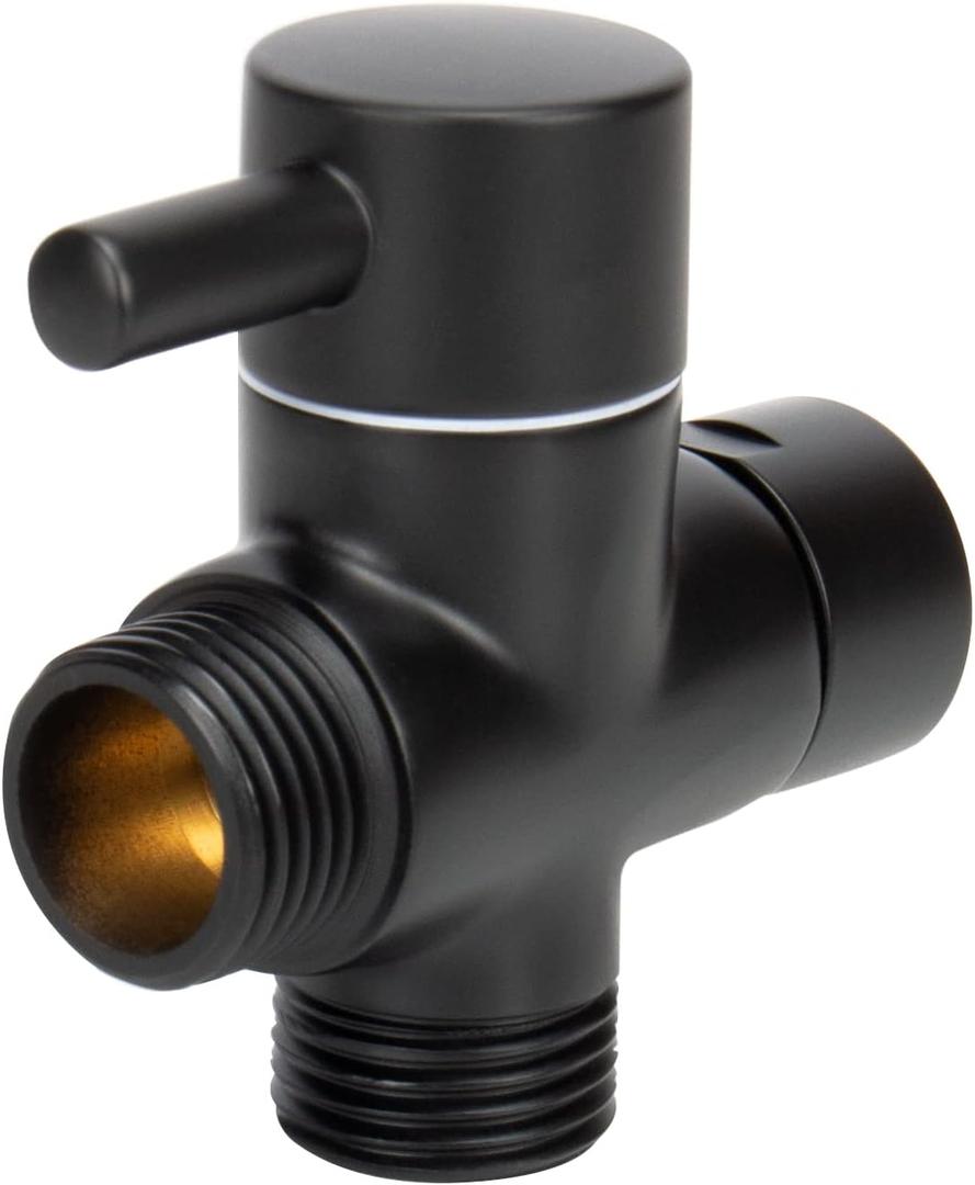 NearMoon Solid Brass G1/2" Shower Arm All Metal Universal 3-Way Diverter Valve for Handheld and Fixed Head, Replacement Component Adapter (Matte Black)