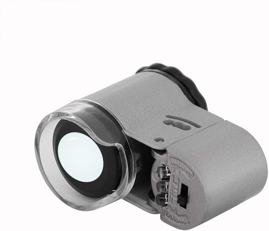 50X Pocket Magnifier Mini Jewelry Coins Stamps Eye Loupe Magnifying with 2 LED Illumination 1 Light Adjustable Focus Lens with Storage Bag (Silver)