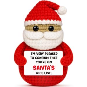 Funny Crochet Santa Claus Christmas Gift,Xmas White Elephant Gifts Stocking Stuffers for Adult Kids Daughter Son Best Friend Teens Girls Boys,Handmade Christmas Decorations for Tiered Tray Office Desk