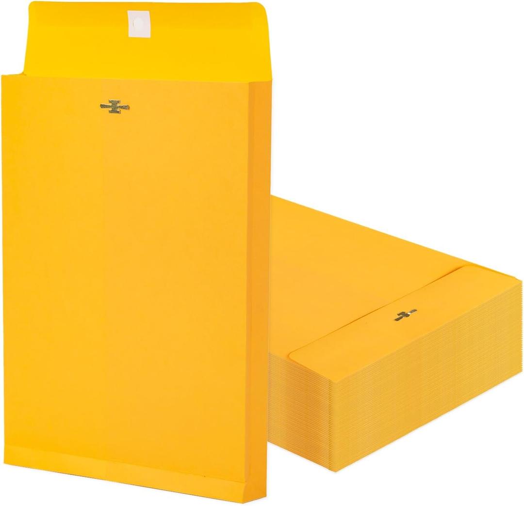 50 Pack Expandable 9x12 Manilla Envelopes with Clasp and Gummed Seal, Goefun 180 GSM Heavyweight Large Yellow Manilla Envelopes 8.5 x 11 for Documents, for Home, Business, School Use