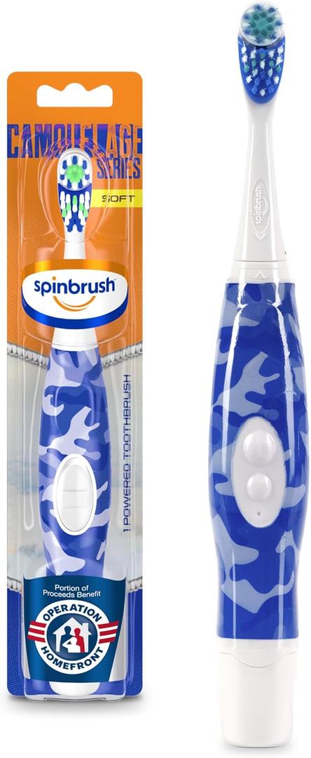 Camouflage Series Kids Spinbrush Electric Battery Toothbrush, Soft Bristles
