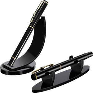 Spakon 2 Pieces Acrylic Pen Holder Display Stand Pencil Display Holder Fountain Pen Ballpoint Rack Desk Pencil Wand Showcase, Paintbrush Drying Rack for Home Office(Black)
