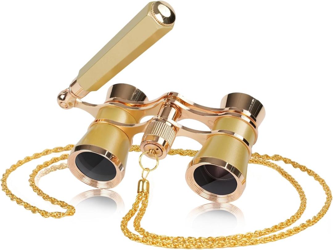 3X25 Opera Glasses Binoculars with Adjustable Handles Exquisite Chain,BK7 HD Optical Lens for Theater Binoculars, Theater Glasses for Adults (Gold)