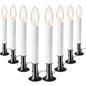 Hortsun 8 Pieces Electric Window Candle with Pewter Plated Base Window Candle Light Sensor Turns with Automatic On/Off for Home Christmas Holiday Party Decorations