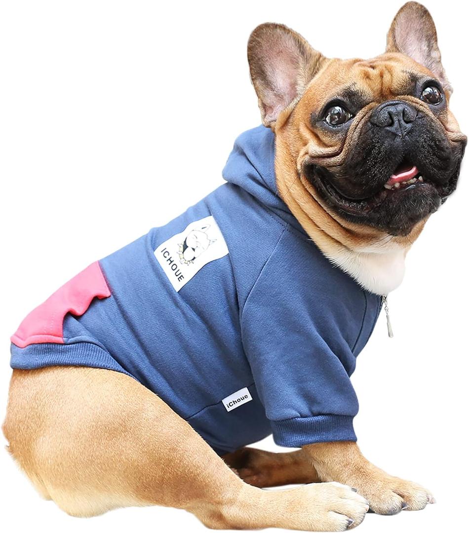 iChoue Pug Clothes Hoodies for Dogs Puppy French Bulldog Frenchie English Boston Terrier Bully Pitbull Sweatshirt Sweater Clothing Cold Weather Winter Coats - Navy/Small (Small ( 5 - 15 lbs ))