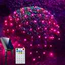 Curyidy Solar Net Lights Outdoor Mesh Lights Christmas Decorations, 240LED String Tree Wrap Waterproof 19 Modes for Bushes, Fence,Garden, Shrubs,Trunk, Halloween,Xmas Decor (Pink, 9.8ft x 6.6ft)