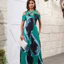 Women's Elegant Open Back Dress Women Sexy V-Neck Wedding Party Dress Fashion Cocktail Dress (Green-103)