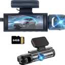 Dash Cam Front and Inside, Dashcams for Cars with 64G Card Traffic Recorder IR Night Vision Loop Recording G-Sensor 24Hr Parking Traffic Recorder (Front/Inside+64G)