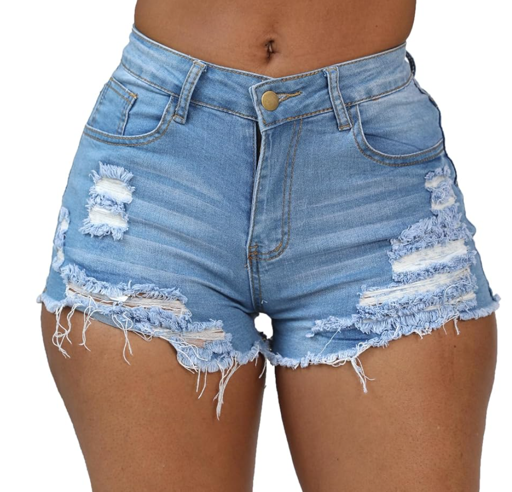 Weigou Women Jean Short Ripped Hot Shorts Comfy Stretchy Women Fringed Denim Shorts, Size S