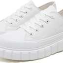 yageyan Womens Platform Sneakers Canvas Shoes for Women White Low Top Classic Casual Tennis Shoes (White07)