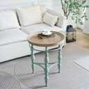 Rustic Farmhouse Round End Table, French Country Vintage Side Table,20.1'' x 23.6''H Rustic Solid Wood with Vintage Iron Legs, for Living Room, Bedroom, Small Spaces,Nature White