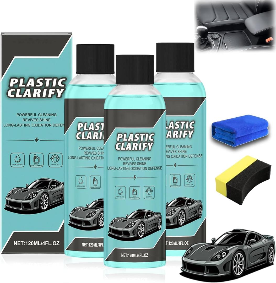 Plastic Clarify For Cars, 120ML Waterless Plastic & Trim Restorer Spray, Scratch Remover and Black Trim Restorer for Interior & Exterior Plastic, Rubber, and Vinyl Surfaces (3pcs)