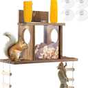 Enhon Wood Squirrel Feeder for Outside, Window Squirrel Feeder with Transparent Viewing, Ladders & Removable Front Panel, Funny Durable Carbonized Wooden Feeding Picnic Table for Chipmunk Peanut Corn
