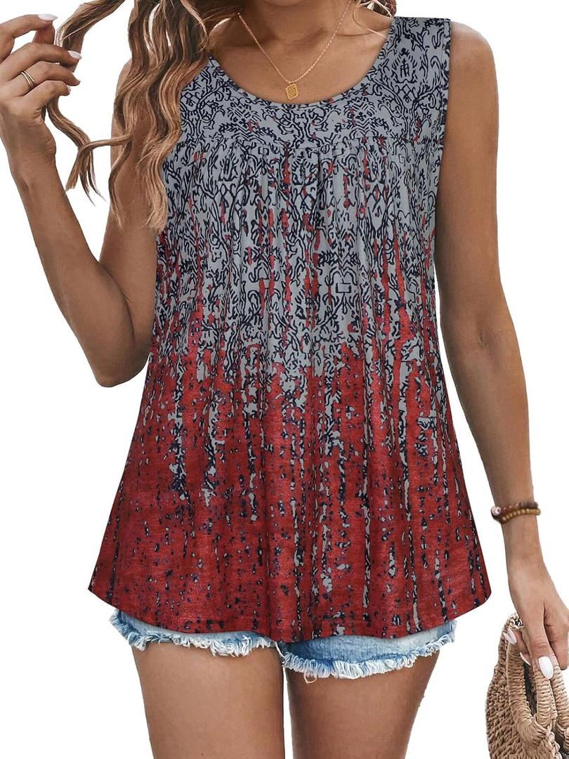 Womens Tank Tops Summer Sleeveless Blouse Crewneck Loose Fit Tunic Shirt | Trendy front pleat casual tops, Flowy floral print outfits, Fashion clothes for ladies (XL)