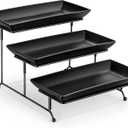 MALACASA 3 Tier Serving Tray, Porcelain Tiered Serving Trays Platters, 12 Inch Serving Stand with Platters,Black Dessert Stand with Collapsible Sturdier Metal Rack,Series PLAT