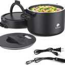 Portable Electric Lunch Box, 33 Ounce Food Warmer Cooker,12/24/110V Upgraded Heated Lunch Box for Car/Truck/Office Ideal Men & Women's Gifts,Warming Soup,Meal,Spill-Free,100W (Black)