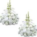 2pcs 19'' White Rose Free Standing Flowers Ball Bouquet Artificial Rose Arrangements Balls for Wedding Centerpieces Tables Chair Aisle Runner Flower Decor