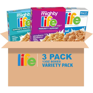 Quaker Mighty Life Multigrain Breakfast Cereal, 3 Flavor Variety Pack (3 Pack) Exp. 07/11/2026