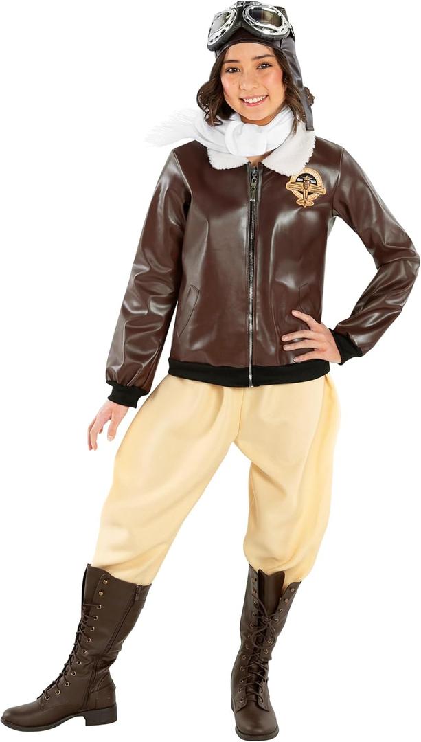 Morph Amelia Earhart Costume for Girls, Pilot Costume For Kids, Girl Aviator Costumes Historical Halloween Costumes For Girls (Medium)