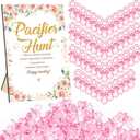 Thyle 51 Pcs Pacifier Hunt Baby Shower Games Include Hunt Sign and 50 Acrylic Pacifiers for Baby Shower Game Decoration Gift Sets Gender Reveal Party Decor(Flower)