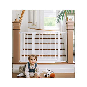 Cumbor 29.7-48" Baby Gate for Stairs, Mom's Choice Awards Winner-Dog Gates for Doorways, Auto Close Safety Pet Gate for Dogs Indoor, Easy Install Pressure Mounted Child Gate with Walk Thru Door, White