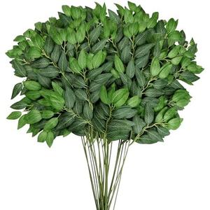 DIYDOFUN 48 PCS Artificial Italian Ruscus Greenery - Fake Silk Green Leaf Stems for DIY Wedding Arrangements Garland Arch Bouquet Table Centerpieces Fireplace Hearth Decorations