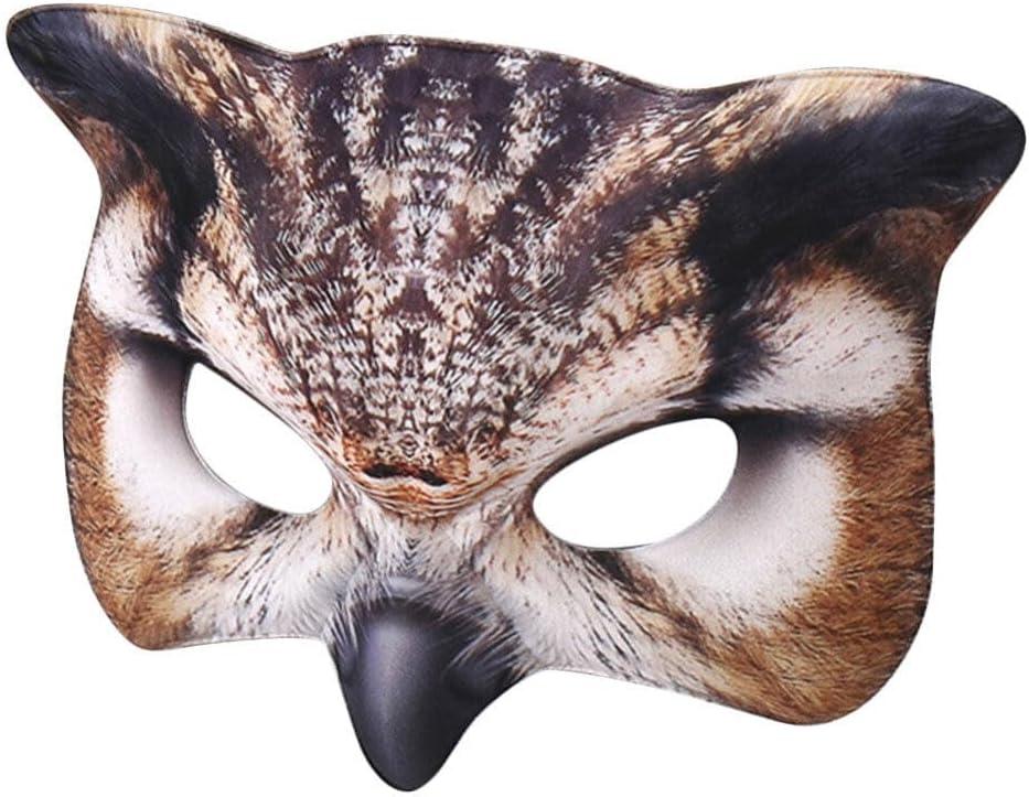 Halloween Owl Mask Half Face Jungle Animal Mask Owl Cosplay Accessories for Carnival Masquerade Party Decoration (Brown)