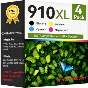 910XL Ink Replacement for HP 910XL Ink Cartridges Combo Pack High-Yield Compatible with HP OfficeJet Pro 8020 8030 Series Printer OfficeJet 8010 Series Printer(4-Pack-Black XL and Color XL)