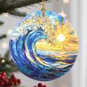 2 x Christmas Ornaments, 2.8 Inch Ceramic Hanging Ornament, Christmas Tree Ornaments, Xmas Decorations, Holiday Decorations, Holiday Party Gifts, and Xmas Gift Ideas - Sea Wave