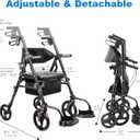Foldable 2-in-1 Rollator Walker for Seniors with Seat, Lightweight Transport Wheelchair Combo 300 lbs Capacity, All-Terrain Tires, Anti-Tip Brakes, Adjustable Height 33.5"-40"